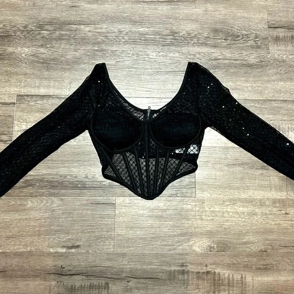 Sincerely Jules Sequin Mesh Corset Top S - Picture 2 of 4
